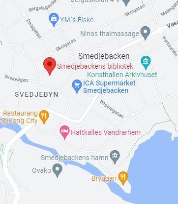 Smedjebackens centrum med Bibliotekets läge
