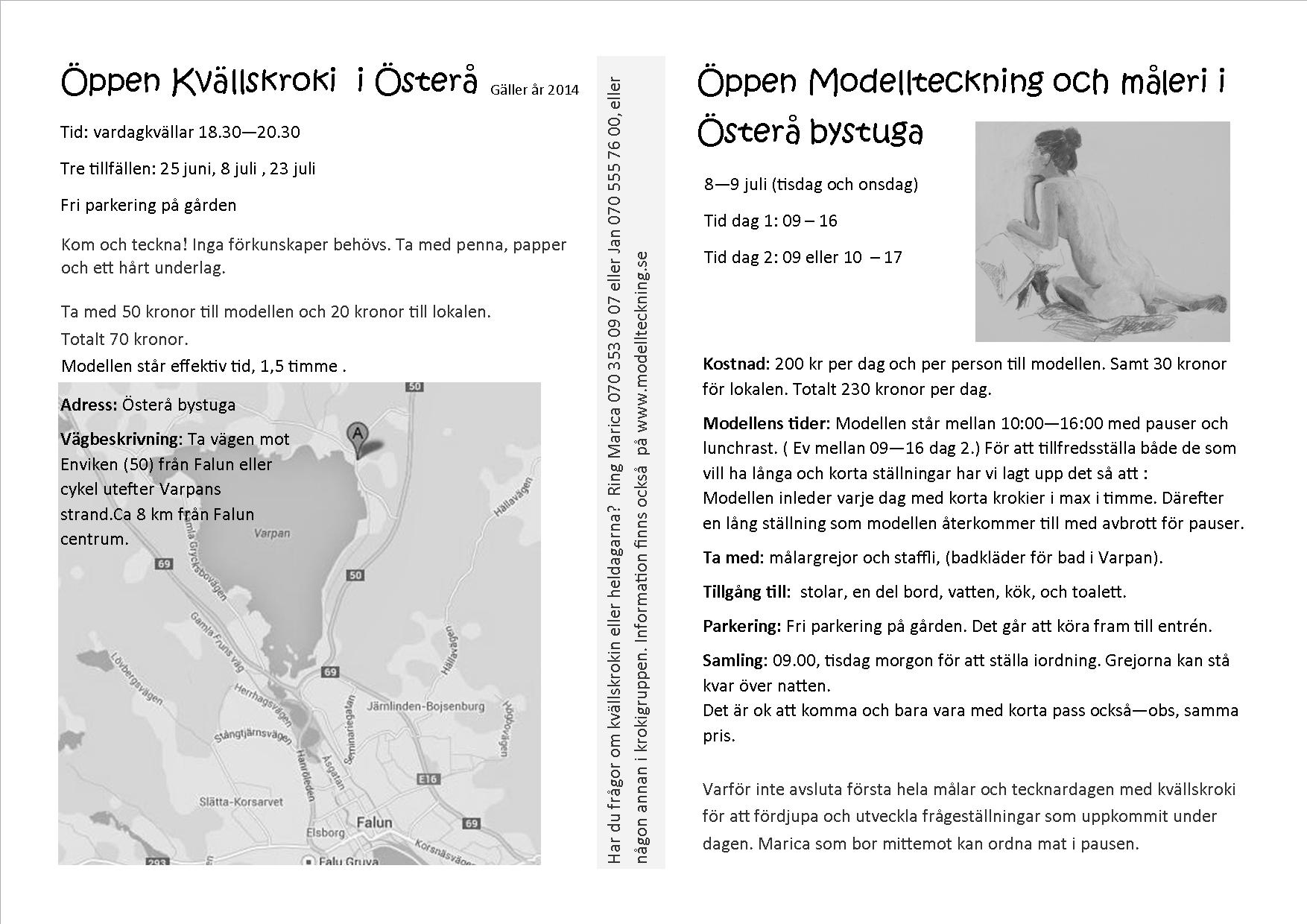 Öppen kvällskroki och modellmåleri - 2014 Program österåbystuga